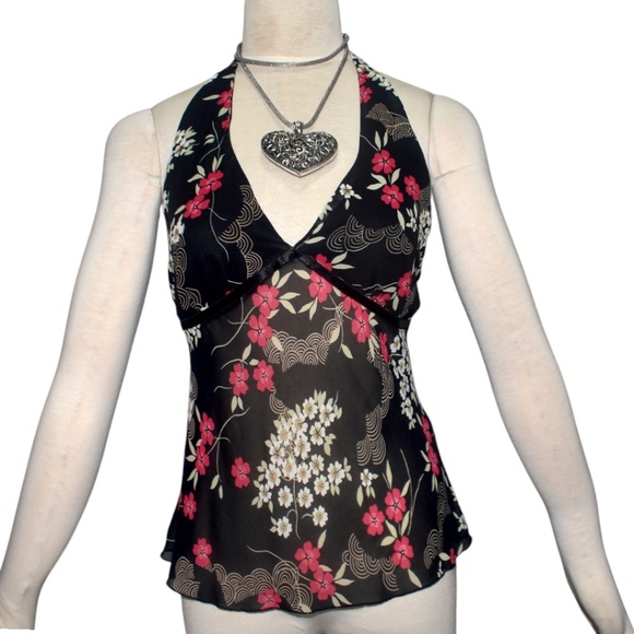Vintage Y2k Floral Print Halter Top Pia M L - Picture 5 of 5